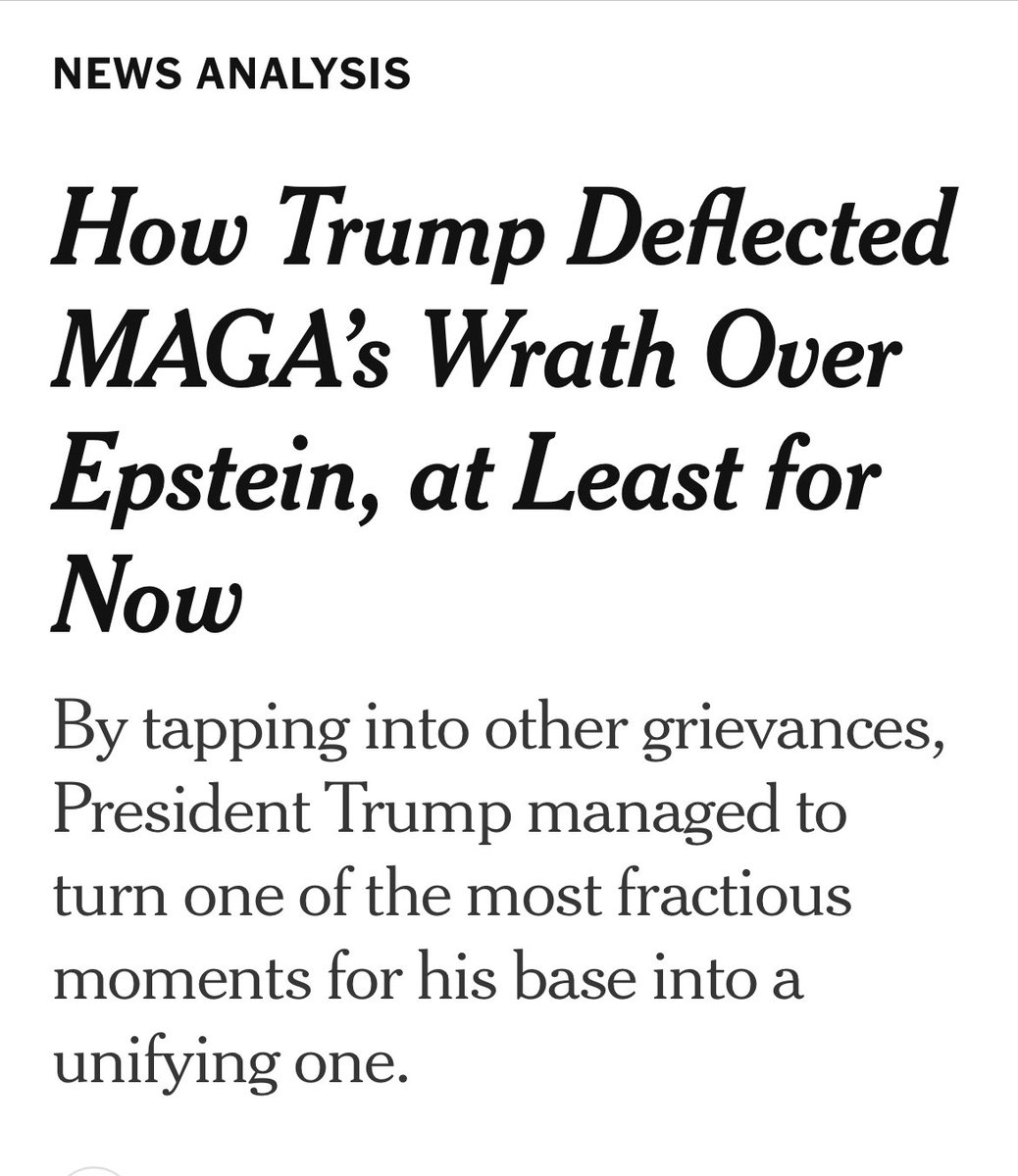 KBAndersen's tweet image. Literally the only evidence in this article of having “Deflected MAGA’s Wrath Over Epstein” is three people in his circle—Steve Bannon, Laura Loomer, Elon Musk—saying the @WSJ story is no big deal. nytimes.com/2025/07/21/us/…