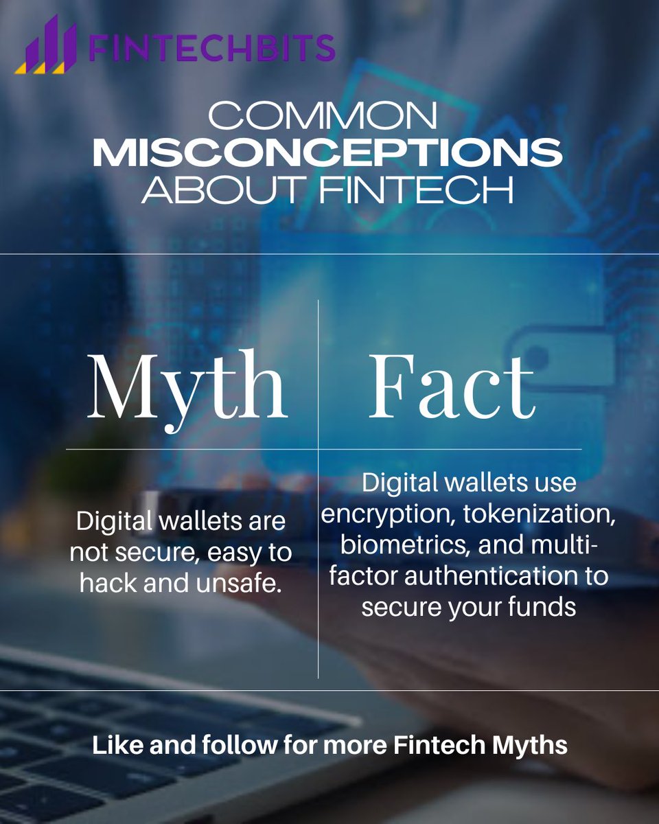 fintechbite's tweet image. Still think digital wallets are unsafe?
They use tokenization, encryption &amp;amp; biometrics — making them safer than your physical card.
#FintechMythBusted
#DigitalWallet #FintechTips #Cybersecurity #Fintech