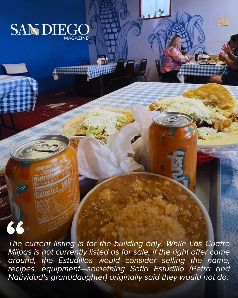 SanDiegoMag's tweet image. For 92 years, Las Cuatro Milpas has been a San Diego icon. But soon, its tortilla press will close for the last time. As of last week, the property is officially for sale. Get the full story here: sandiegomagazine.com/food-drink/las…