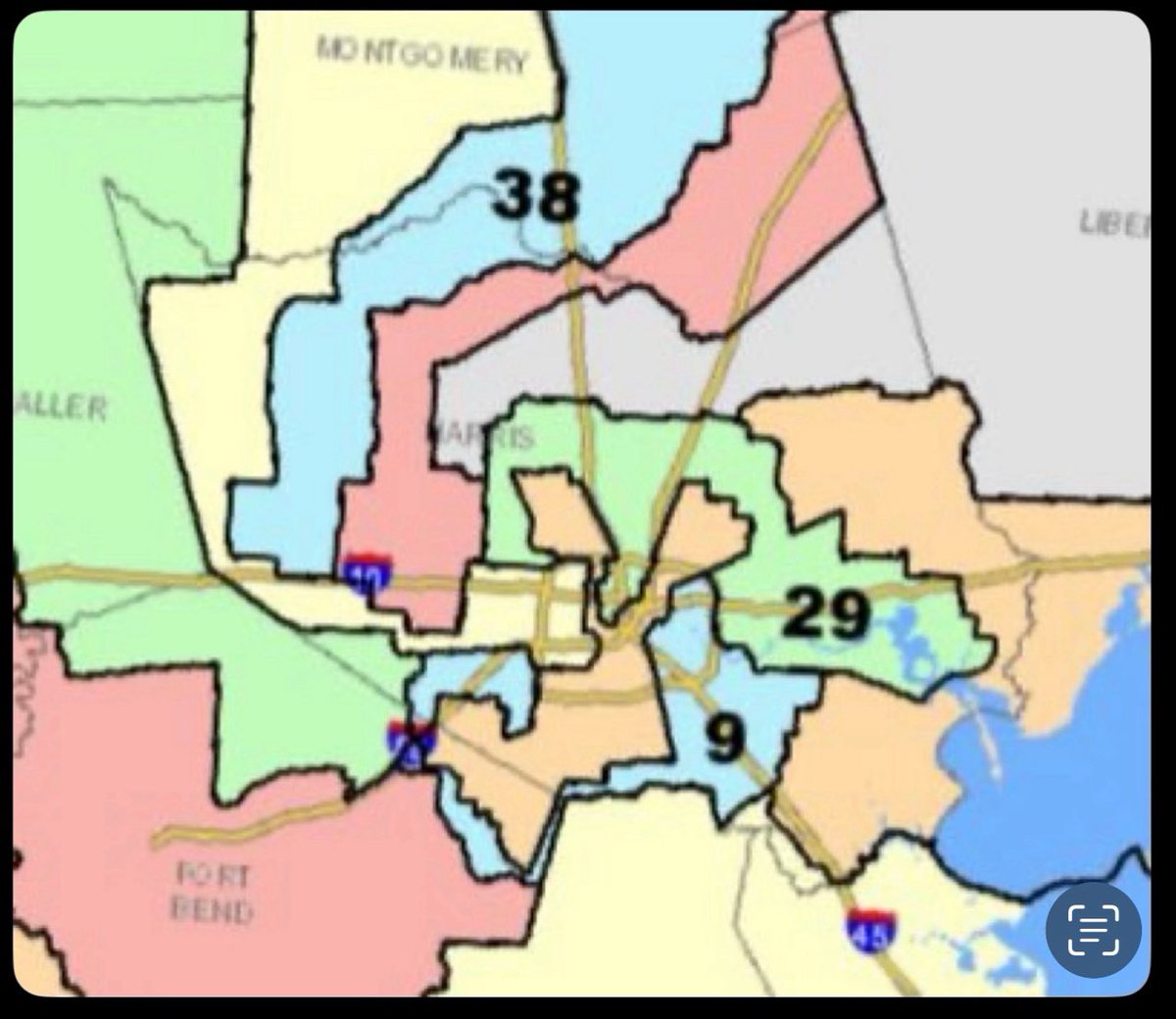 DerekNeverFails's tweet image. One of the proposed Texas redistricting maps around d Houston. Republicans need to cheat to win