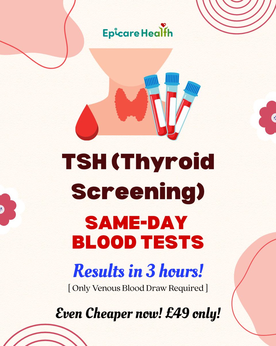 epicarehealth's tweet image. 🩸 Same Day TSH Blood Test in Swindon – Check Your Thyroid Health Fast! ⚡🧬  

#TSHTest #ThyroidCheck #SameDayBloodTest #SwindonPharmacy #EpicareHealth #ThyroidHealth