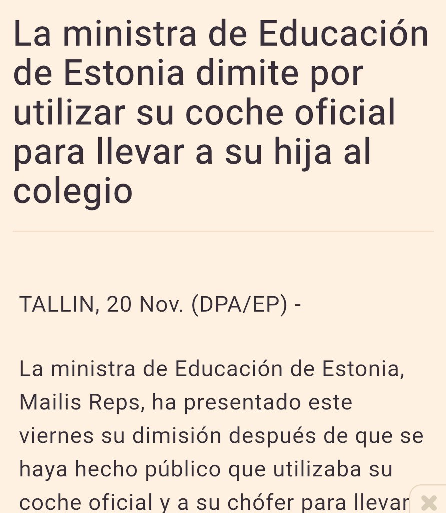 Por cierto, eso de que en toda Europa es igual, pues oye, vamos a ver una búsqueda rápida.

1/ Ministra que dimite por llevar a su hijo al cole en el coche oficial.