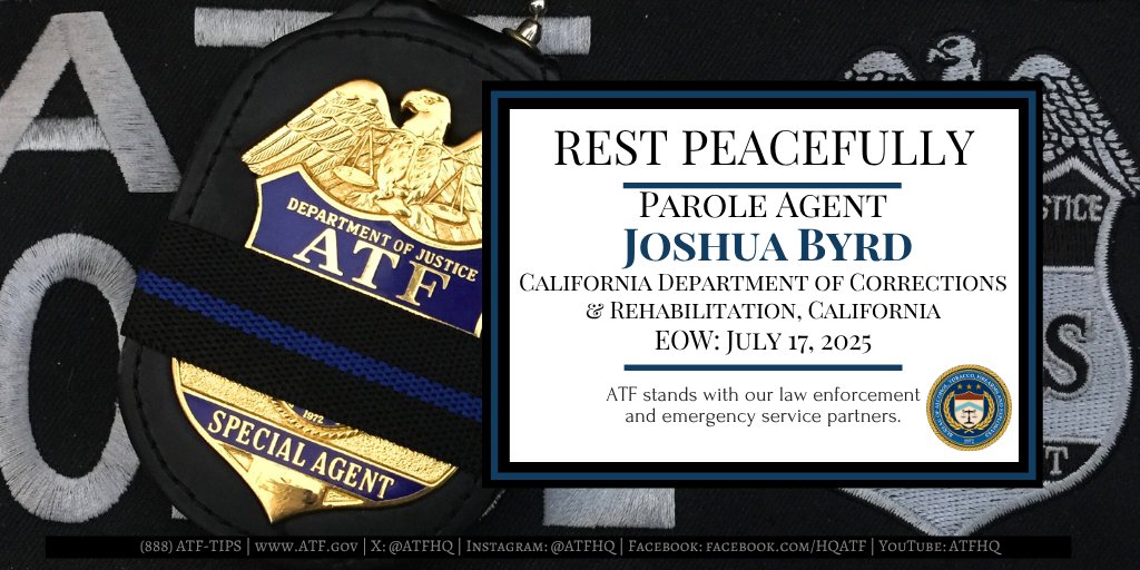 ATFHQ's tweet image. Our sincere condolences go out to @CACorrections and the family and friends of Parole Agent Joshua Byrd, who was shot and killed by a parolee who was released a week earlier. Agent Byrd was a Navy veteran and served with the department for 11 years. #LODD #EOW @ATFSanFrancisco