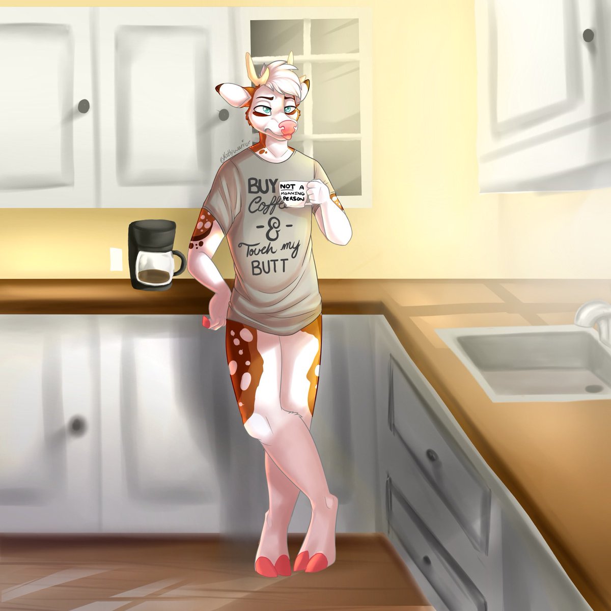 No smiles before coffee.

If you come across this post, post your sona not smiling