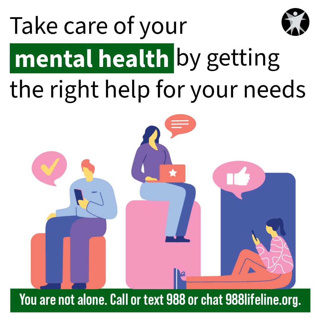 DHSWI's tweet image. When you need to talk to someone about your #MentalHealth, the @988Lifeline is available 24/7 by phone, text message, and online chat: dhs.wisconsin.gov/crisis/988.htm