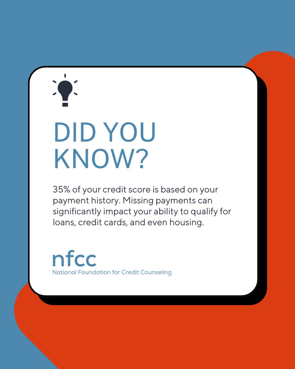 NFCC's tweet image. Staying on top of your payments can make a big difference. NFCC can help you stay on track. Visit nfcc.org to connect with one of our credit counselors today.
#creditcounseling #creditscore #money #NFCC
