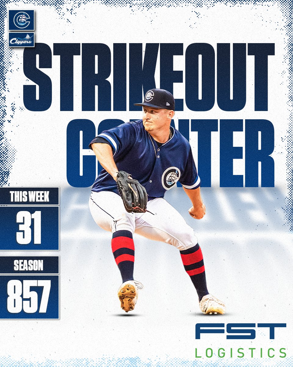 CLBClippers's tweet image. During this past week, Clippers pitching struck out 31 opposing batters. This brings the Clippers pitching staff season total to 857 strikeouts.
The Clippers Strikeout Counter is delivered by FST Logistics.