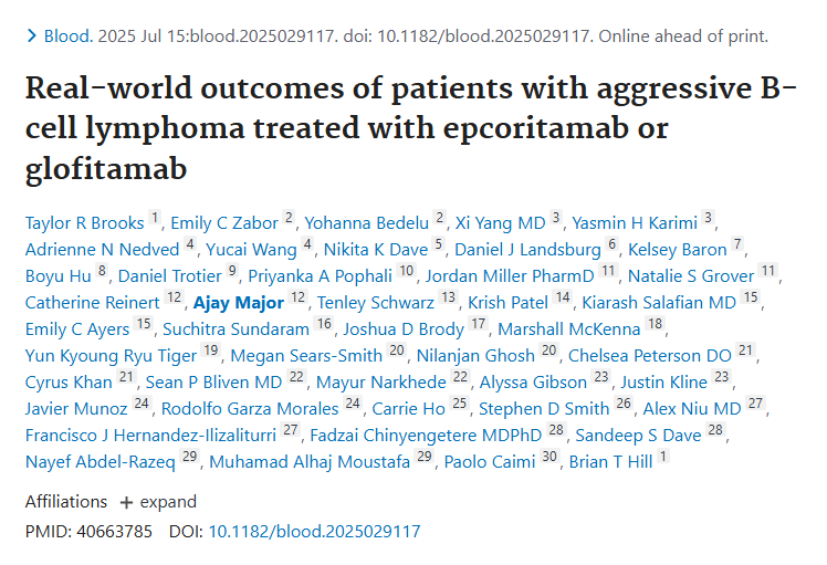 CULymphoma's tweet image. Our @CULymphoma faculty Dr. @majorajay contributed to a large multicenter study of bispecific antibody therapy outcomes, published @BloodPortfolio. #lymsm #tcellrx cc @CUAnschutz @CUCancerCenter @CUHematology