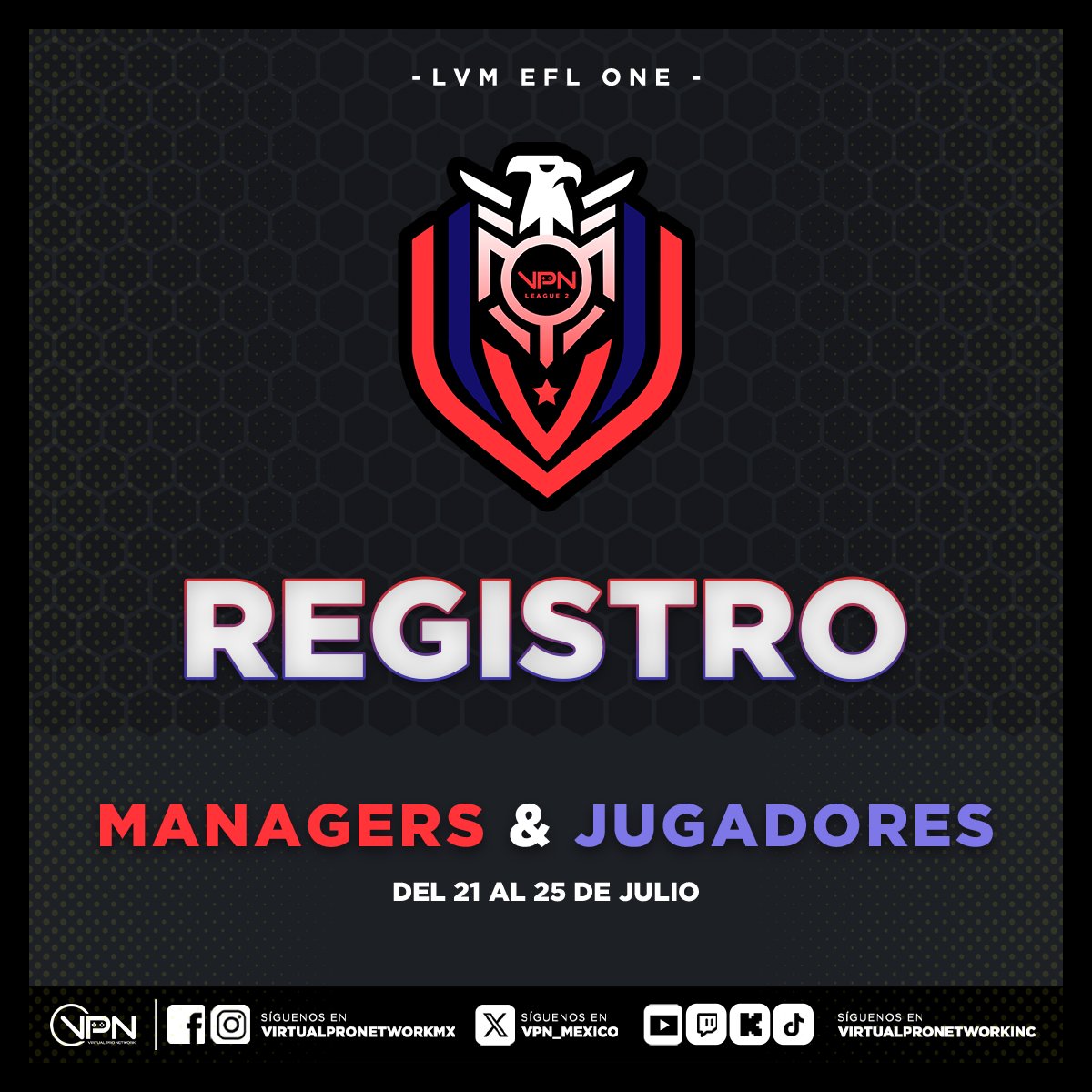 ¿Te quedaste fuera de la LVM? 😩

¿Te quedaste sin equipo en el Draft? 🥶

Abrimos una nueva convocatoria 🤩para la Tercera División (EFL League One) de esta temporada.

📝Puedes postularte para dirigir un equipo o bien, si no te registraste en la anterior convocatoria como