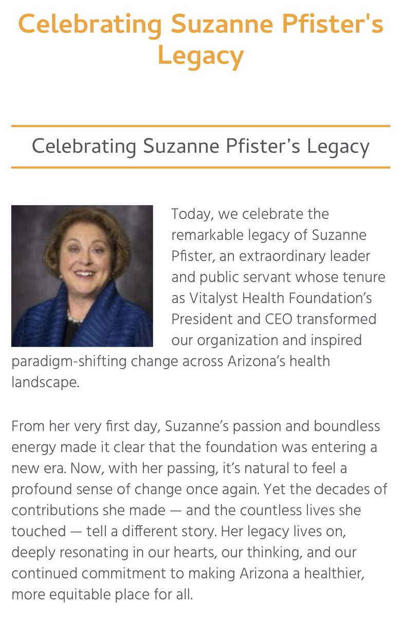 GovernorHobbs's tweet image. I've known Suzanne for years and I'm heartbroken by this news. She was a true public servant who was passionate about connecting Arizonans to the affordable health care they need. While she left an indelible mark on Arizona through her health care advocacy, she was also an avid…