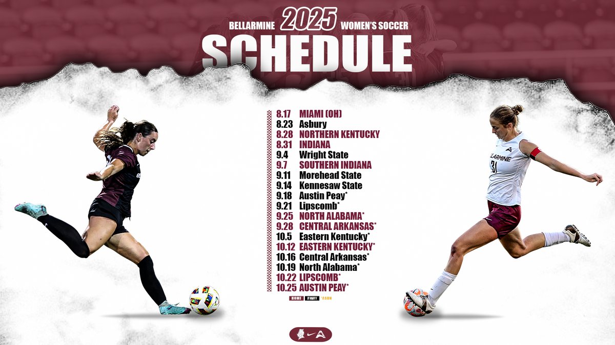 Our 2⃣0⃣2⃣5⃣ season is fast approaching. Here's some reminders of the schedule: 

▪️ 1⃣8⃣ total games
▪️ 🔟 <a href="/ASUNSports/">Atlantic Sun Conference</a> contests
▪️ 9⃣ home games
▪️ Aug. 1⃣7⃣ season opener (at home)

📰 athletics.bellarmine.edu/news/2025/7/21…