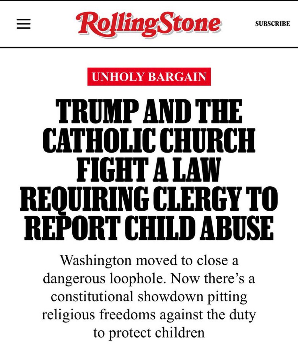 Justin Leslie (@justintegrity_) on Twitter photo This <a href="/RollingStone/">Rolling Stone</a> screenshot from <a href="/_TruthZone_/">Truth Seeker</a> hits a nerve. Trumpās DOJ really did intervene to block a Washington law requiring priests to report child abuse disclosed under confession.
So yeah, you can say I'm āagainst Trumpāābut when his Justice Department weaponizes This <a href="/RollingStone/">Rolling Stone</a> screenshot from <a href="/_TruthZone_/">Truth Seeker</a> hits a nerve. Trumpās DOJ really did intervene to block a Washington law requiring priests to report child abuse disclosed under confession.
So yeah, you can say I'm āagainst Trumpāābut when his Justice Department weaponizes