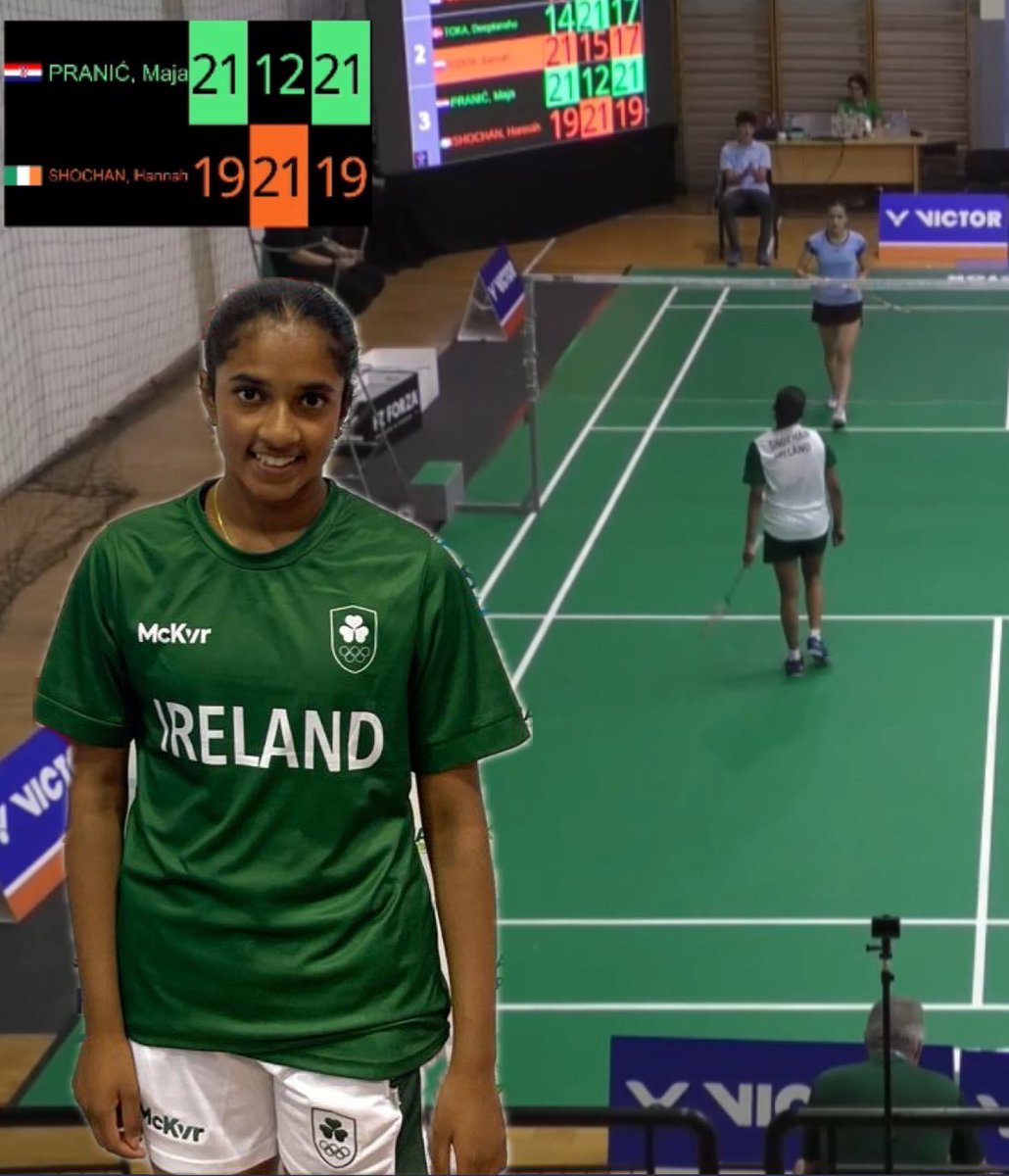 Hannah Shochan 🇮🇪 had a thrilling 44 minute match against the number 6 seed Maja Pranić 🇭🇷 in her 2nd group match at the European Youth Olympic festival.

Hannah lost the opening game 19-21 but fought back winning the second game 21-12. Praníc took a close 3rd game 21-19 👏💪☘️