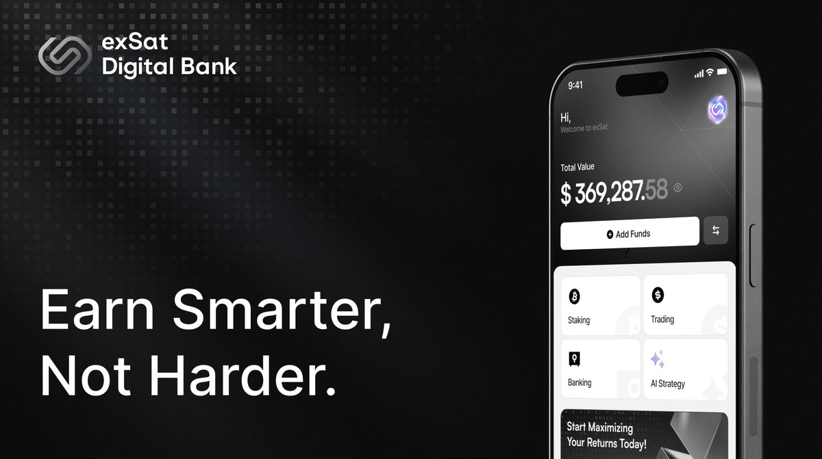 exSatNetwork's tweet image. Web3 banking is more than just another yield pool.
We’re launching a true on-chain bank:
🔹Wealth management blending on-chain & off-chain yield for optimal capital efficiency.
🔹Unified account for all your financial identities in one access.
🔹AI-powered Financial Advisor…