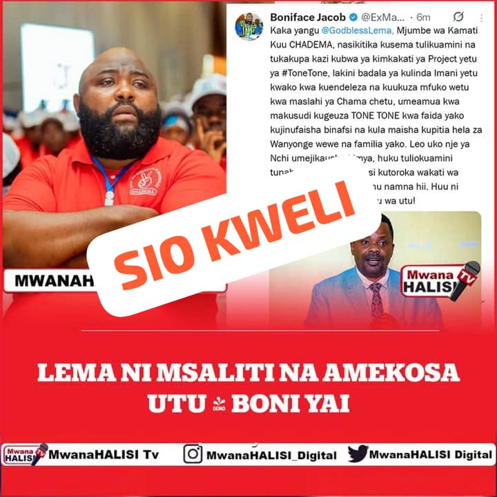 ExMayorUbungo's tweet image. OGOPA MATAPELI
OGOPA MATAPELI
OGOPA MATAPELI
1.Mmegoma kufanya Reforms
2.Mmezuia ziara na mikutano
3.Mmemfunga Mwenyekiti wetu @TunduALissu
4.Mmezuia shughuli za chama nchi nzima
5.Mmetuzuia tusisafiri nje ya nchi
6.Mmezuia vyombo vya Habari visifanye Mahojiano na sisi.…