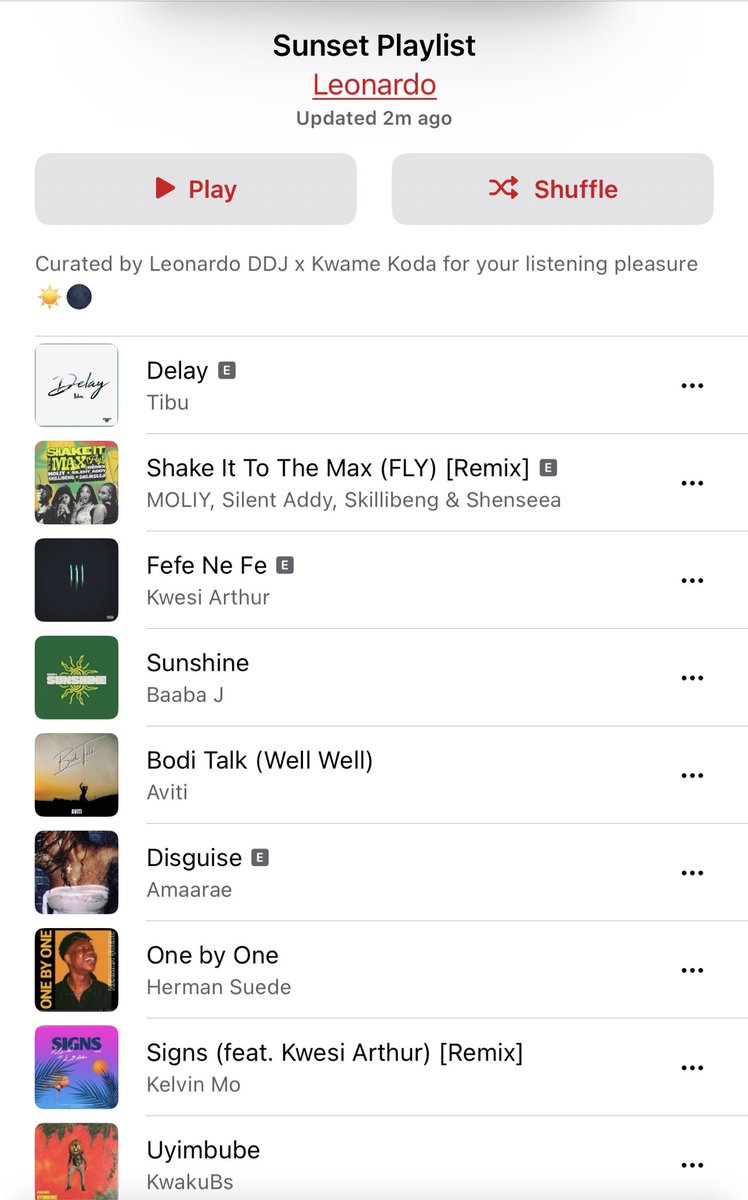 leonardoddj_'s tweet image. Sunset Playlist with songs from @Tibu_Jnr @moliymusic @KWESIARTHUR_ @official_aviti @amaarae @Darkuaaaa @hermansuede @KelvinmO_
@KwakuBs @cozypols @EssTheeLegend
@TLe_233 @joojoaddison @RIEOSEI @Whoismoffy
@iykeparker @certified_paq @iamjubed_ @99PHACES @theanabelrose…