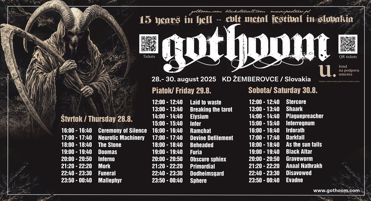 NeKronos Promotion (@nekronos) on Twitter photo BLACK ALTAR 🇵🇱 | Black Altar | Repost! | 🤘💀🤘
Here is a running order of <a href="/GothoomFest/">Gothoom Fest</a>. Black Altar will play on the 30th of August, 7pm. The day before we headline Satanic Supremacy IV Fest in Holland. BLACK ALTAR 🇵🇱 | Black Altar | Repost! | 🤘💀🤘
Here is a running order of <a href="/GothoomFest/">Gothoom Fest</a>. Black Altar will play on the 30th of August, 7pm. The day before we headline Satanic Supremacy IV Fest in Holland.