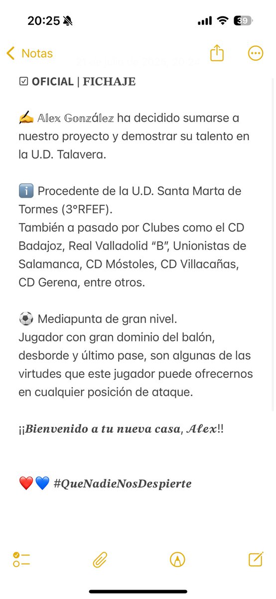 UDTalavera (@udtalaverareal) on Twitter photo ☑ 𝗢𝗙𝗜𝗖𝗜𝗔𝗟 | 𝐅𝐈𝐂𝐇𝐀𝐉𝐄
✍ 𝔸𝕝𝕖𝕩 𝔾𝕠𝕟𝕫á𝕝𝕖𝕫 ha decidido sumarse a nuestro proyecto y demostrar su talento en la U.D. Talavera. <a href="/AlexGonzalez92/">Alex González</a>
¡¡𝑩𝒊𝒆𝒏𝒗𝒆𝒏𝒊𝒅𝒐 𝒂 𝒕𝒖 𝒏𝒖𝒆𝒗𝒂 𝒄𝒂𝒔𝒂, 𝓐𝓵𝓮𝔁!!
❤️💙 #𝑸𝒖𝒆𝑵𝒂𝒅𝒊𝒆𝑵𝒐𝒔𝑫𝒆𝒔𝒑𝒊𝒆𝒓𝒕𝒆 ☑ 𝗢𝗙𝗜𝗖𝗜𝗔𝗟 | 𝐅𝐈𝐂𝐇𝐀𝐉𝐄
✍ 𝔸𝕝𝕖𝕩 𝔾𝕠𝕟𝕫á𝕝𝕖𝕫 ha decidido sumarse a nuestro proyecto y demostrar su talento en la U.D. Talavera. <a href="/AlexGonzalez92/">Alex González</a>
¡¡𝑩𝒊𝒆𝒏𝒗𝒆𝒏𝒊𝒅𝒐 𝒂 𝒕𝒖 𝒏𝒖𝒆𝒗𝒂 𝒄𝒂𝒔𝒂, 𝓐𝓵𝓮𝔁!!
❤️💙 #𝑸𝒖𝒆𝑵𝒂𝒅𝒊𝒆𝑵𝒐𝒔𝑫𝒆𝒔𝒑𝒊𝒆𝒓𝒕𝒆