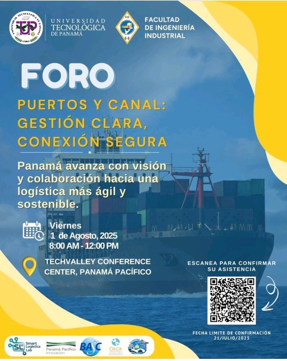 Recibimos la visita de Zoila Guerra de Castillo y de Juan Marcos Castillo Guerra, en respaldo al Foro “Puertos y Canal: Gestión Clara, Conexión Segura”.
🗓 Fecha: Viernes, 1 de agosto
🕗 Hora: 8:00 a.m. – 12:00 p.m.
📍 Lugar: TechValley Conference Center, Panamá Pacífico