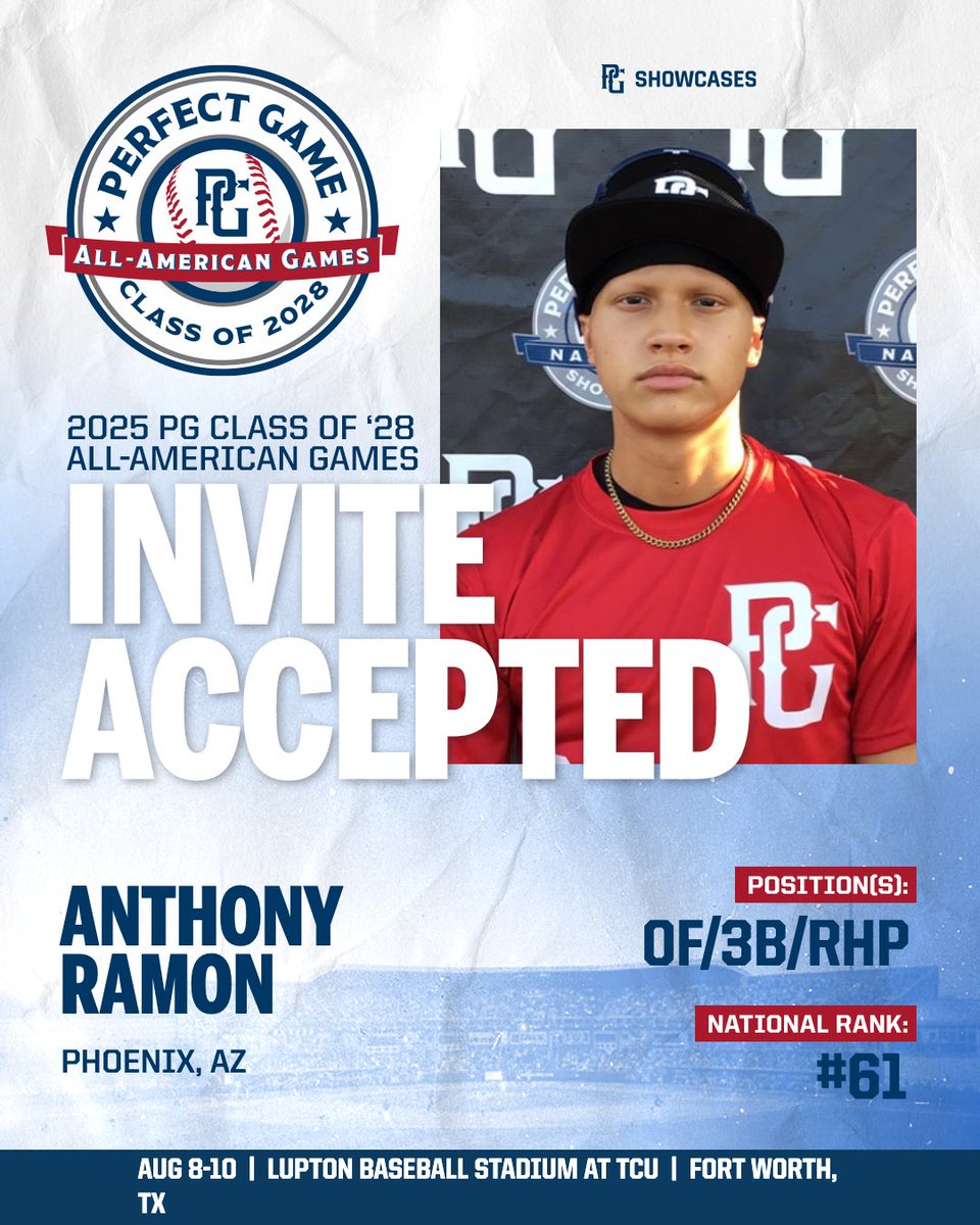 PGShowcases's tweet image. 🚨INVITE ACCEPTED🚨
Anthony Ramon (AZ) has accepted his invitation and will be heading to the 2025 PG Class of 2028 All-American Games! 🔥
@PG_FourCorners @PerfectGameUSA