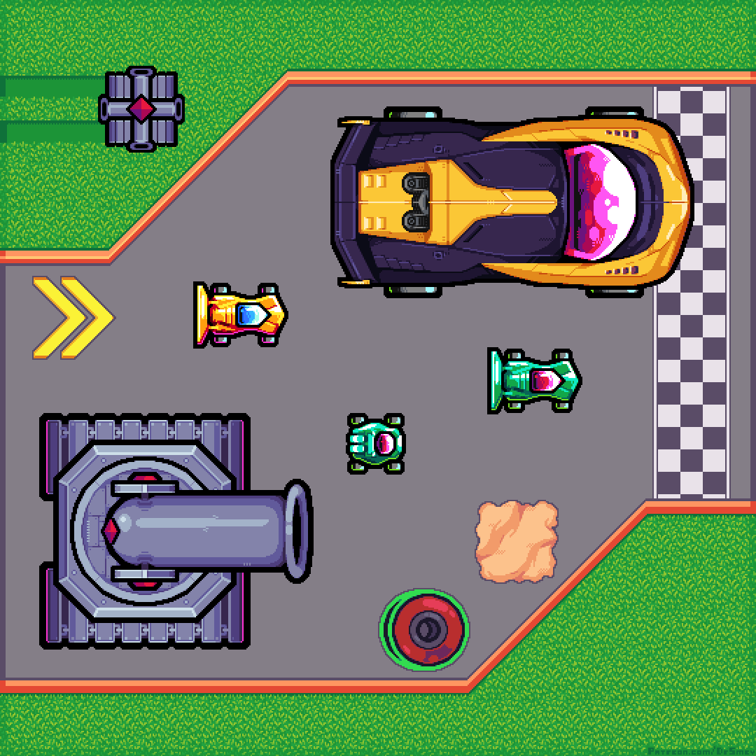 dr_smey's tweet image. #aseprite #pixelart
Raceway and Racers
(Commission for upcoming indie bullet-hell game)