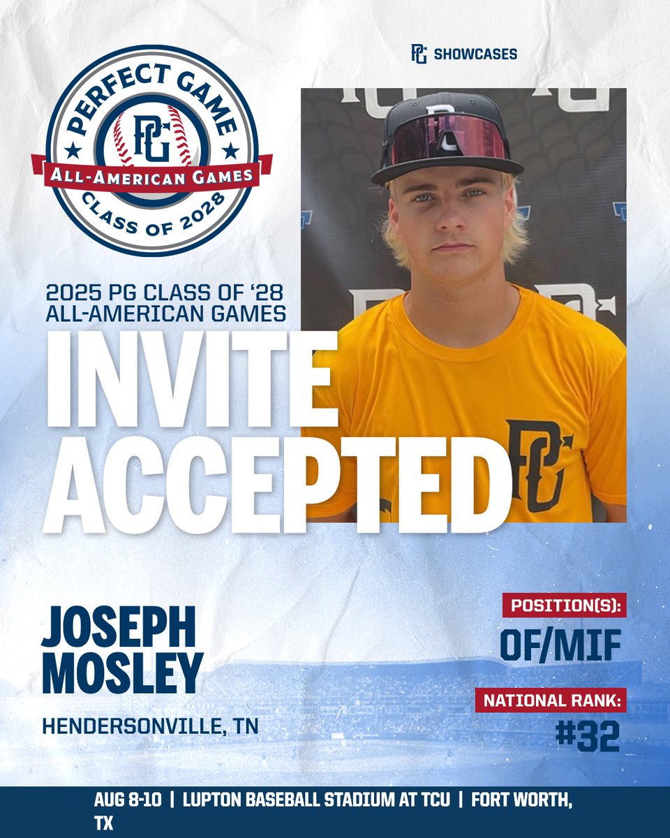 PGShowcases's tweet image. 🚨INVITE ACCEPTED🚨
Joseph Mosley (TN) has accepted his invitation and will be heading to the 2025 PG Class of 2028 All-American Games! 🔥
@PG_Tennessee @PerfectGameUSA