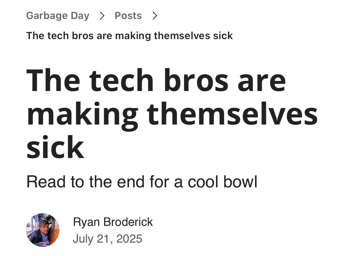 ichbinGisele's tweet image. “Exactly how many people out there have quietly been driven insane by the internet?
And what happens when a conversational manifestation of that same internet starts telling them that they’re right?”
🔗 garbageday.email/p/the-tech-bro…