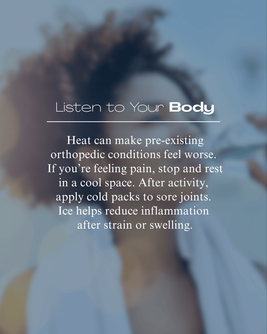 Hot weather☀️ can take a toll on your joints and muscles. Stay hydrated, avoid peak heat hours, and listen to your body. 💧🦴 Healthy joints start with smart summer habits!

#HotWeatherTips #JointHealth #SummerSafety #StayHydrated