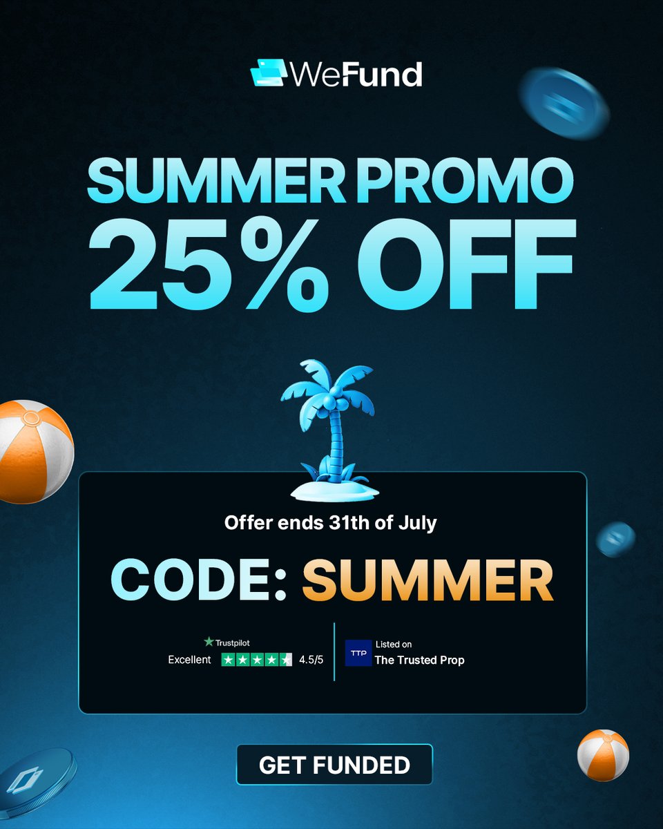 wefundofficial's tweet image. ☀️LIMITED TIME SUMMER PROMO! ☀️
This summer, WeFund is turning up the heat with exclusive offers designed to kickstart your trading journey!
The sun’s out, but so is the opportunity. Stay focused.
This summer, trade smarter. Get 25% off at WeFund with code: SUMMER
Trade…