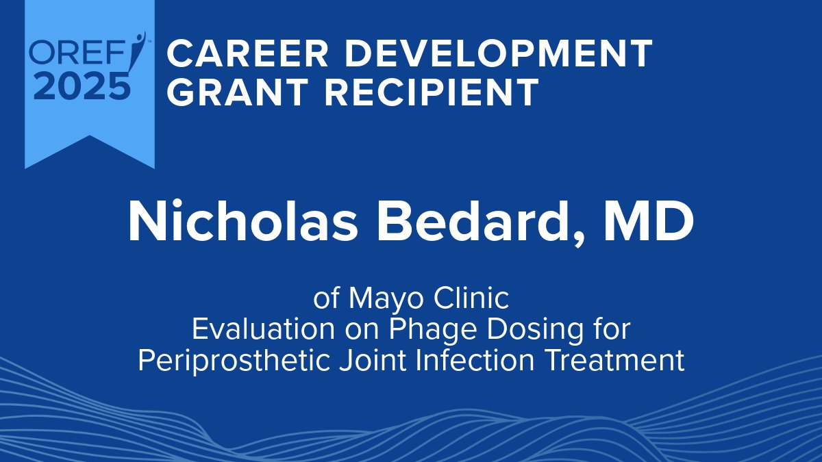 OREFtoday's tweet image. Watch as OREF President Dr. Jacobs delivers the exciting news to our 2025 Career Development Grant recipient, Nicholas Bedard, MD of @MayoClinic that his research on improving treatments for joint infection has been selected for funding: bit.ly/2025CDG_Bedard