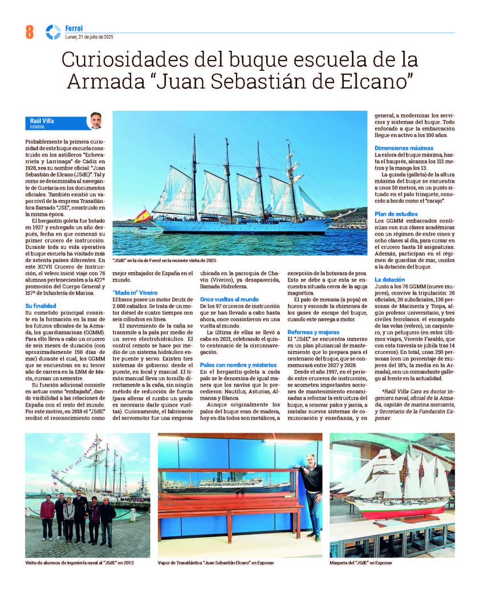 Fundación EXPONAV (@exponav) on Twitter photo ⛵El secretario de Exponav, Raúl Villa Caro <a href="/rvilcar/">Raúl Villa Caro</a> , nos cuenta en <a href="/diariodeferrol/">Diario de Ferrol</a> una serie de curiosidades sobre el buque escuela Juan Sebastián Elcano, que acaba de visitar Ferrol y que seguro que muchos de vosotros habéis visitado. ⛵El secretario de Exponav, Raúl Villa Caro <a href="/rvilcar/">Raúl Villa Caro</a> , nos cuenta en <a href="/diariodeferrol/">Diario de Ferrol</a> una serie de curiosidades sobre el buque escuela Juan Sebastián Elcano, que acaba de visitar Ferrol y que seguro que muchos de vosotros habéis visitado.