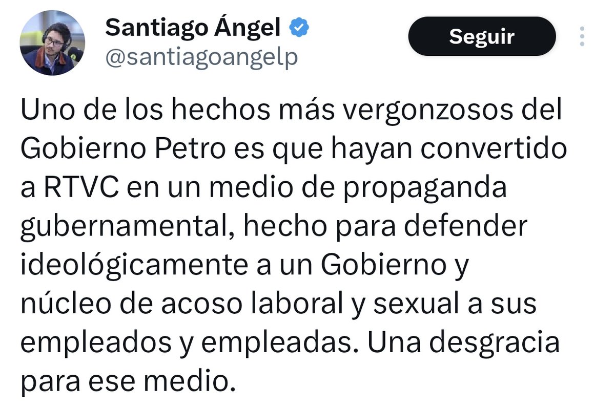 Cristian_Vivas's tweet image. El odio de @santiagoangelp contra @RTVCco y @HOLLMANMORRIS es enfermizo.
Los ataques de este propagandista de extrema derecha no tienen límites: desinforma, miente y calumnia sin ningún pudor. Le aprendió muy bien a Luis Carlos Vélez, quien salió por la puerta de atrás por sus…