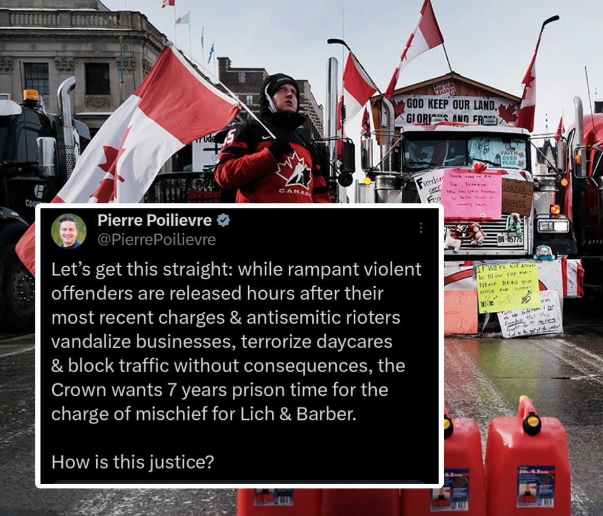 truckdriverpleb's tweet image. Pierre Poilievre stands up for Freedom Convoy organizers who are facing 7 YEARS in prison for organizing a peaceful protest
Their only crime was embarrassing Trudeau when the whole world was watching Canada
Do you think the organizers deserve 7 years in prison for that?