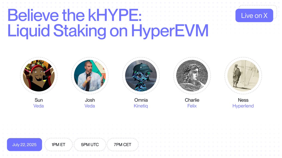 veda_labs's tweet image. Join us tomorrow for a heavily kHYPE-coded session with our friends from @kinetiq_xyz, @felixprotocol, and @hyperlendx.
🔔 Set Reminders: