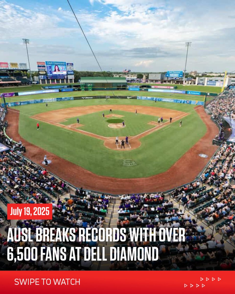 FloCollegeSB's tweet image. 🏟️ HISTORY MADE.
@theAUSLofficial broke the AUSL & Texas attendance records at Dell Diamond with 6,500+ fans in Round Rock
📸 AUSL 🎥 @catosterman
#AUSL #prosoftball #softball