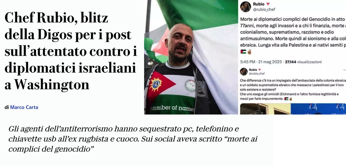 sonoclaudio's tweet image. L’accusa nei suoi confronti è quella di propaganda e istigazione a delinquere per motivi di discriminazione razziale, etnica e religiosa (articolo 604 bis del codice penale).
Gli agenti dell’antiterrorismo hanno fatto irruzione nell’abitazione di Rubio la mattina del 17 luglio,…