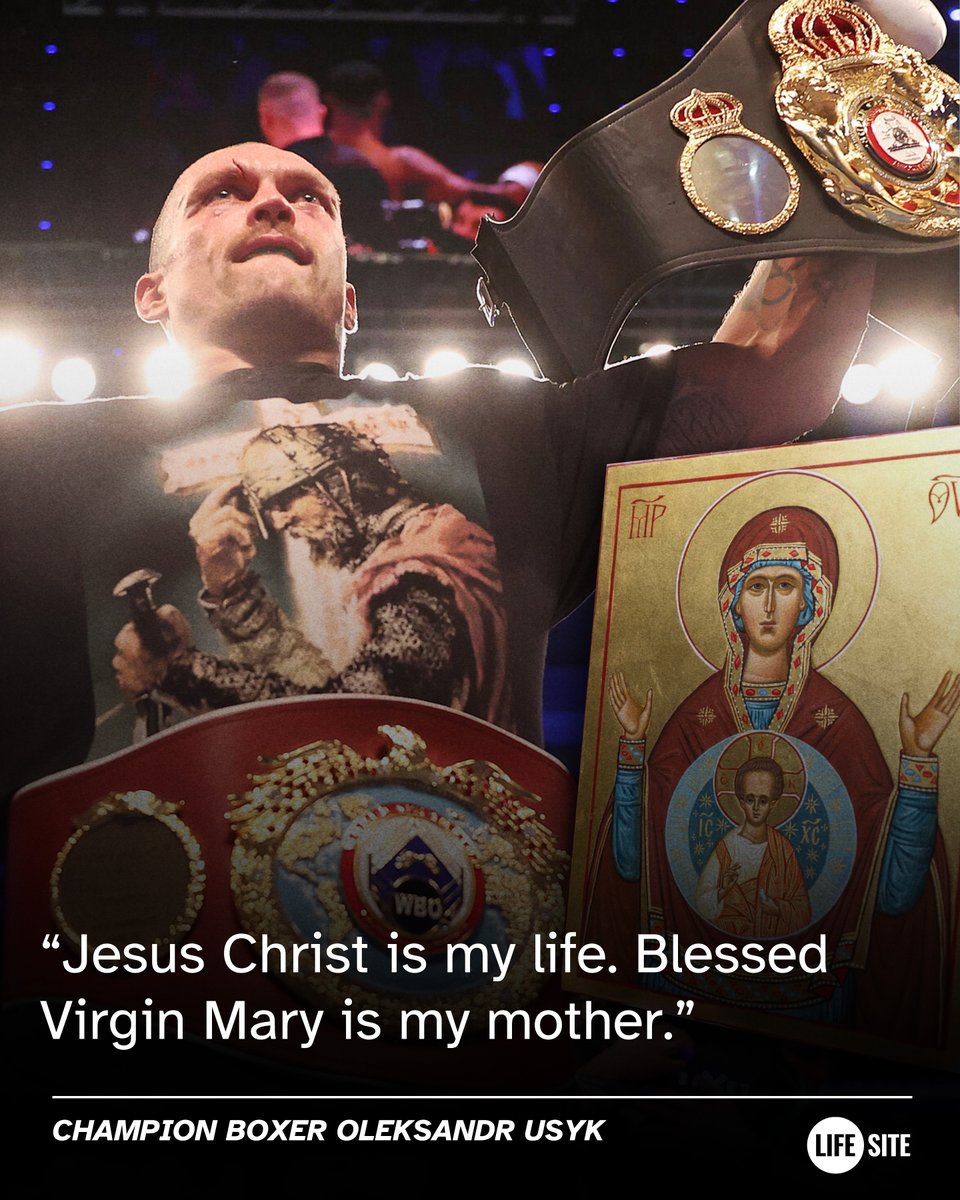LifeSite's tweet image. "Jesus Christ is my life. Blessed Virgin Mary is my mother."
- Oleksandr Usyk, Undisputed Heavyweight Champion
READ MORE: lifesitenews.com/news/undispute…