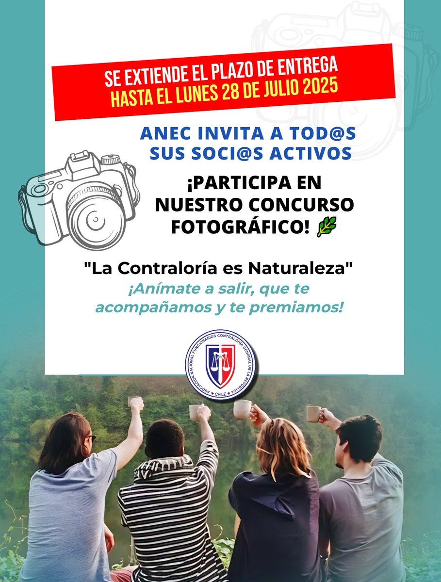 ATENCIÓN! 📷 SE EXTIENDE EL PLAZO DE ENTREGA HASTA EL LUNES 28 DE JULIO 2025

📷 ¡PARTICIPA EN NUESTRO CONCURSO FOTOGRÁFICO! 📷

"La Contraloría es Naturaleza" ¡Anímate a salir, que te acompañamos y te premiamos!
anec.cl/CONCURSO_FOTOG…

¡Sal, comparte y gana con ANEC! 📷📷