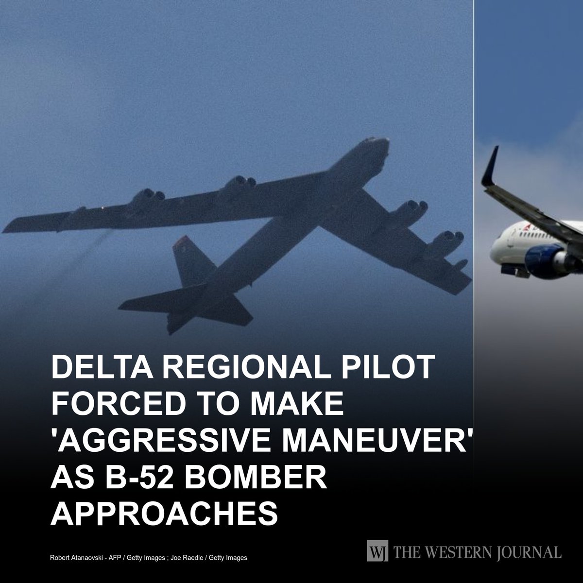 WesternJournalX's tweet image. An investigation is under way after a Friday incident in which a Delta regional jet and a B-52 aircraft flew so close together, the Delta jet had to veer off to avoid a potential collision. On Friday, the Delta jet operated by SkyWest was nearing Minot,… w-j.co/s/9364f