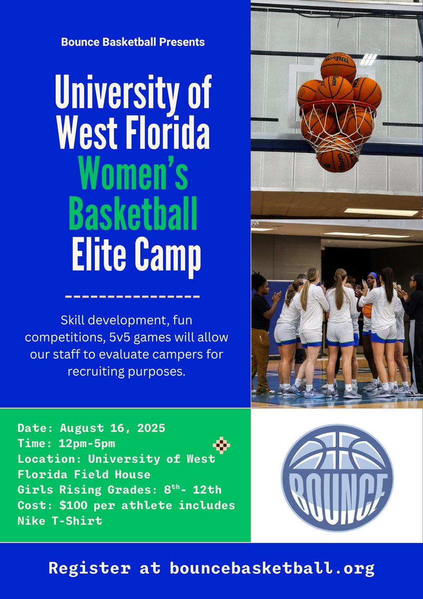 UWF Women's Basketball Elite Camp. August 16th. We have signed an athlete every year that we have hosted the camp! BE THERE! #GoArgos
