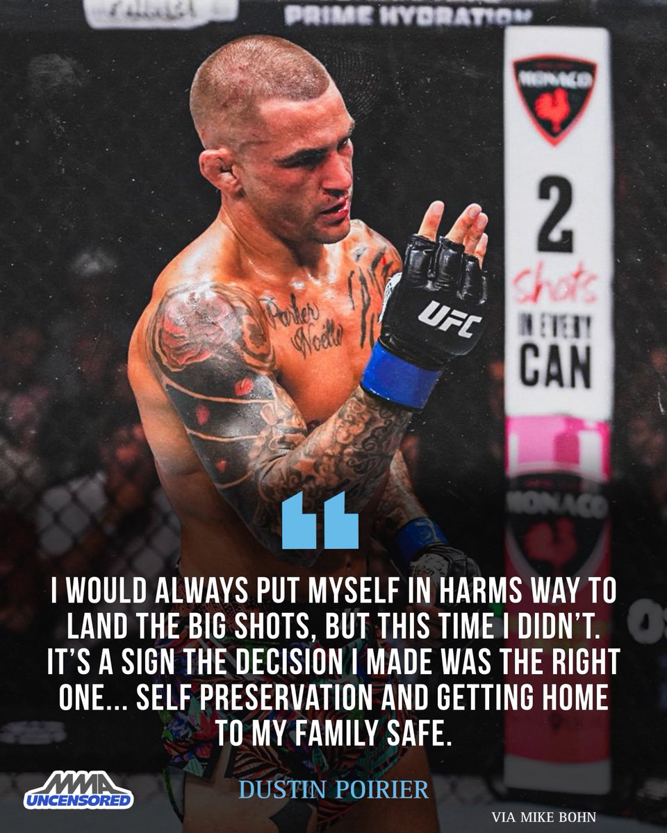MMAUNCENSORED1's tweet image. Dustin Poirier says he did not want to get Knocked out vs Max Holloway and wanted to get home safe to his family:
“I was trying to protect myself, I’ve never really fought like that before. I would always put myself in harms way to land the big shots. Maybe that’s a sign that…