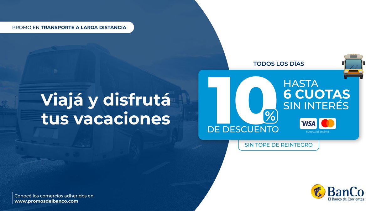 BancodeCtes's tweet image. El camino a tus vacaciones soñadas lo haces con la promo del #BanCo 🛣️😉

Conocé más en promosdelbanco.com/promociones/tr…
