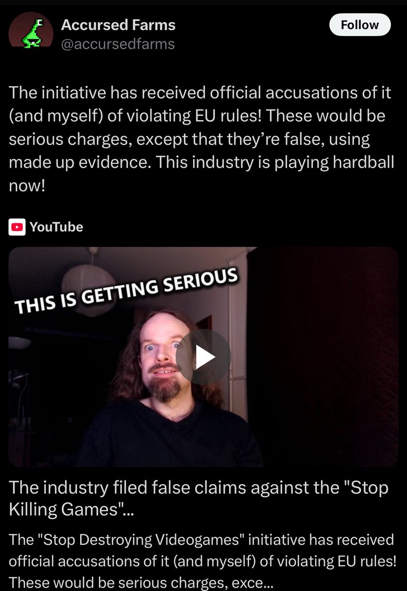Grummz's tweet image. The gaming industry is fighting back hard, filing claims of alleged violation of EU rules.
Stop Killing Games really lit a fire.
The battle has only just started. Keep pushing.