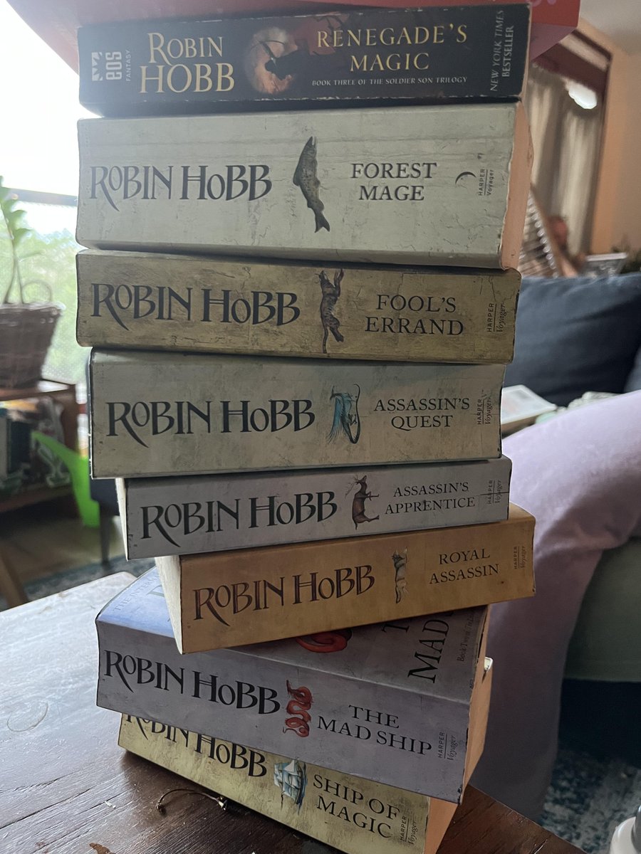 Dr Femke Holwerda (@femke_holwerda) on Twitter photo On way home, tiny sproutling in his front carrier, at train station... 5 mins left before train, a quick habitual check at the 'free to take' book donation rack... SOMEONE LEFT ALL THEIR ROBIN HOBB BOOKS so I buy a bag and take them all home <a href="/robinhobb/">Robin Hobb</a> On way home, tiny sproutling in his front carrier, at train station... 5 mins left before train, a quick habitual check at the 'free to take' book donation rack... SOMEONE LEFT ALL THEIR ROBIN HOBB BOOKS so I buy a bag and take them all home <a href="/robinhobb/">Robin Hobb</a>