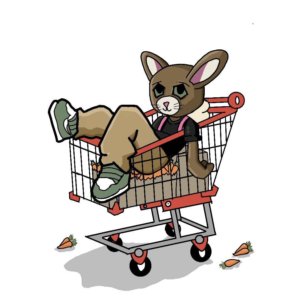 OUTCAST_ART_'s tweet image. "Digit Rabbit on a mission 🐰
Kicking back in style with sneakers, vibes, and a cart full of carrots.
Streetwear meets storytelling — welcome to the warren.
My new art on @digitrabbits 
What do you think about it
#WLgrind