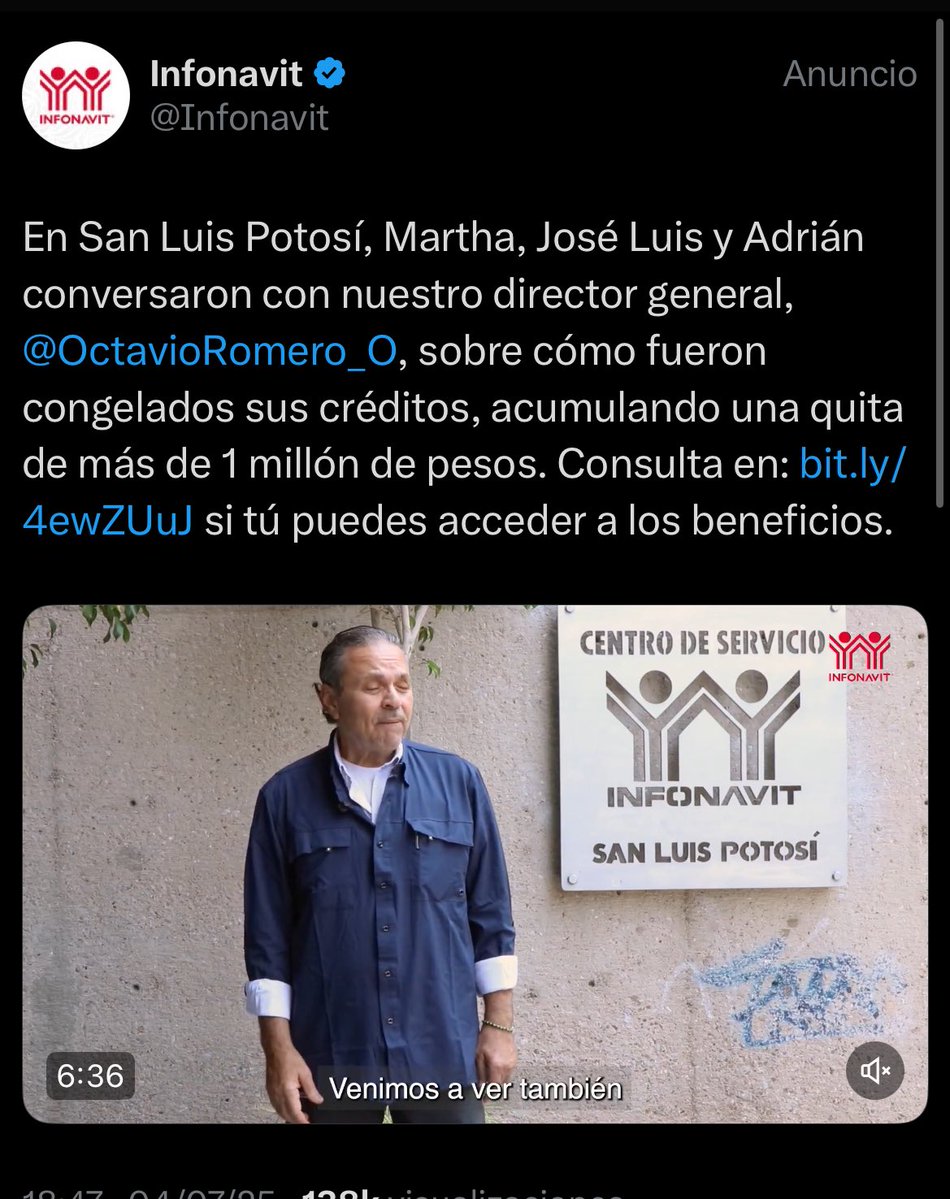 ZomVick's tweet image. Me emocioné porque pensé que por fin habían metido a este wey al bote pero resulta que es un anuncio del Infonavit y que esa es su vestimenta de gala.