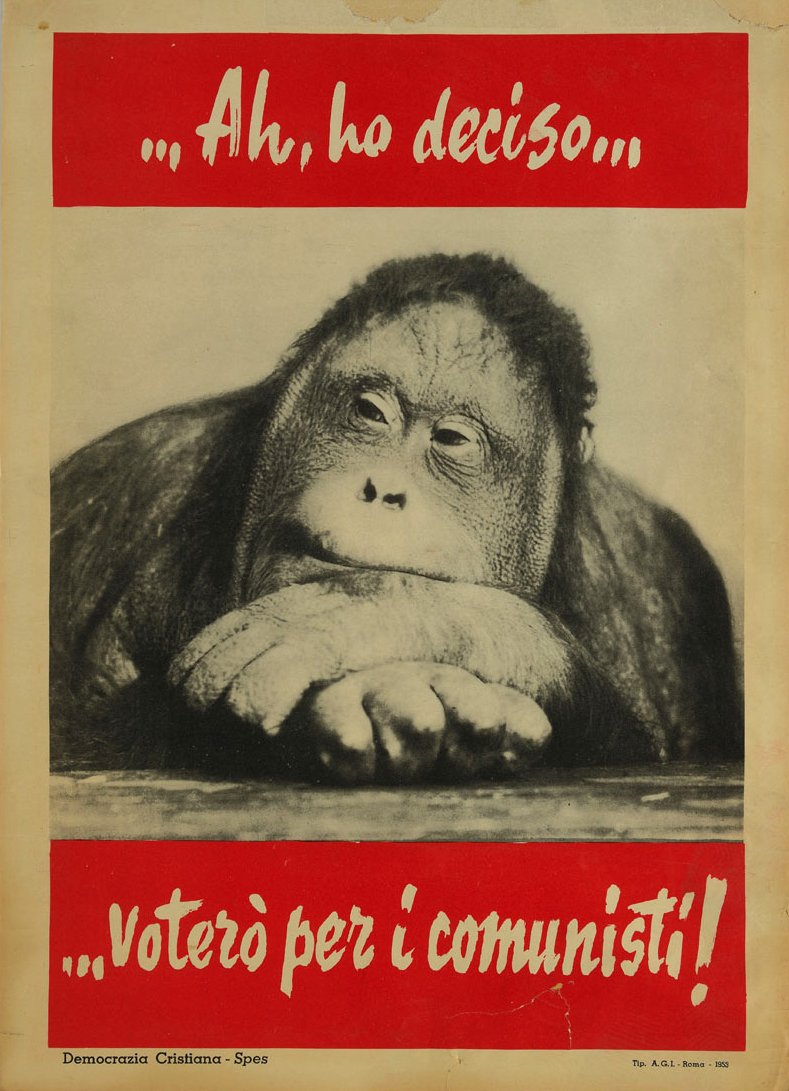 Todessoldat2's tweet image. “Ah, lo he decidido... ¡Votaré por los comunistas!”
Propaganda anticomunista italiana demócrata cristiana, 1950s.