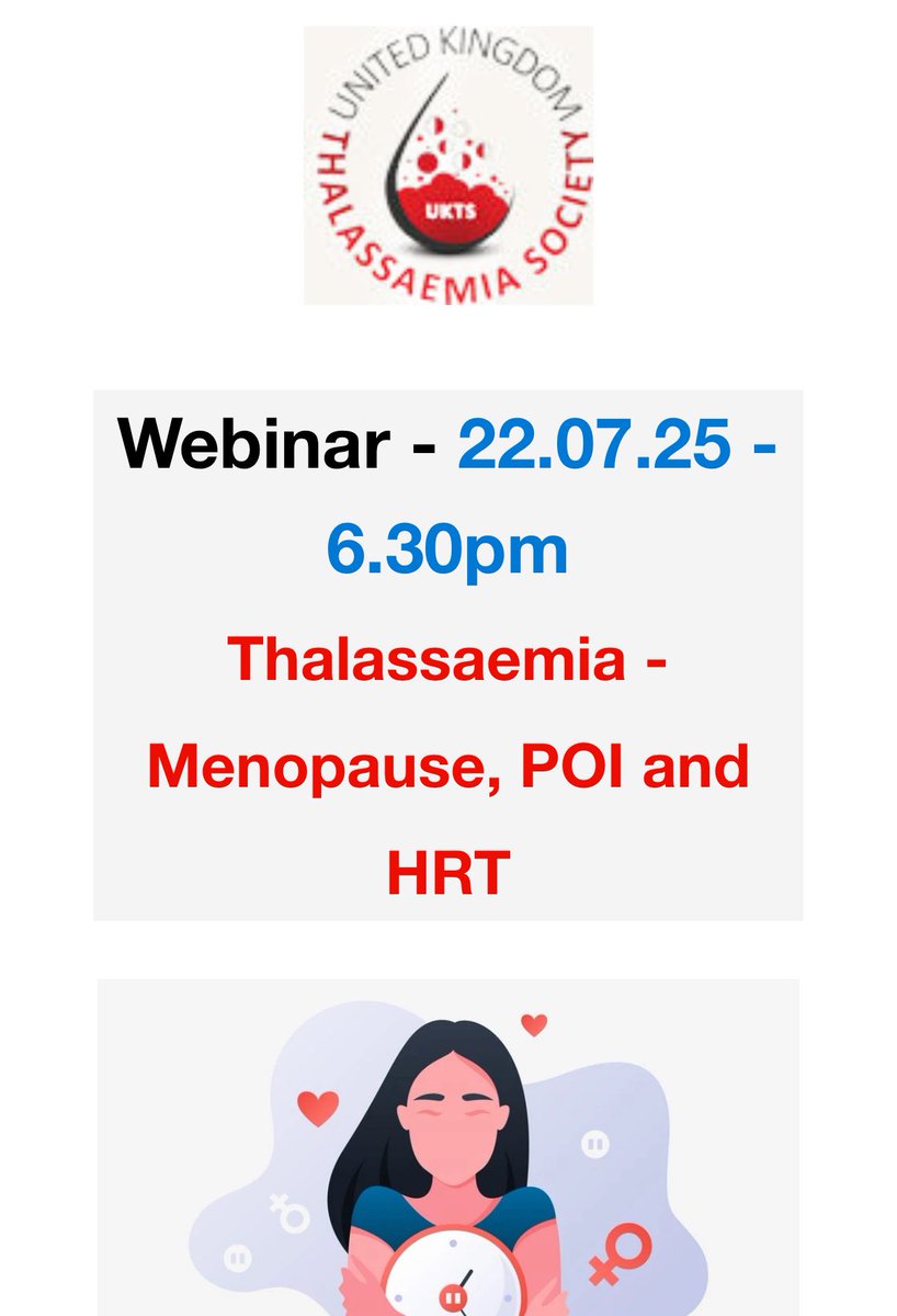 Do join us on this Webinar tomorrow Tuesday 22nd July 2025 at 6.30pm where we will discuss ‘Thalassaemia - Menopause, POI and HRT’

gbr01.safelinks.protection.outlook.com/?url=https%3A%…