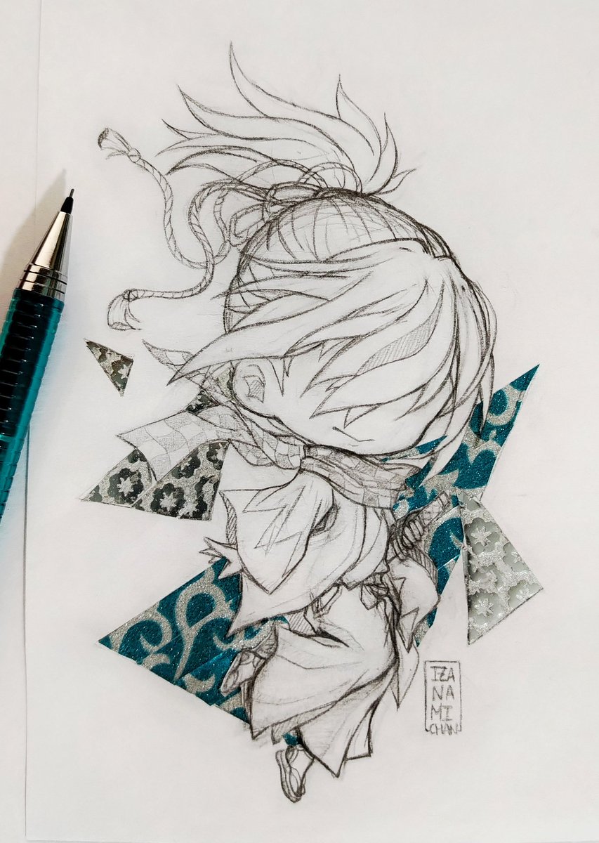 En algún momento me acorde q tenía washi tapes, lo q si no tengo cuter asi q se hizo medio difícil cortar con tijera 🫠
Okita con pose cutie 🎆 🩵🤍
(la prox le pongo washi al haori✨) 

#終末のワルキューレ 
#shuumatsunovalkyrie #RecordofRagnarok #มหาศึกคนชนเทพ​ #okita #sketch