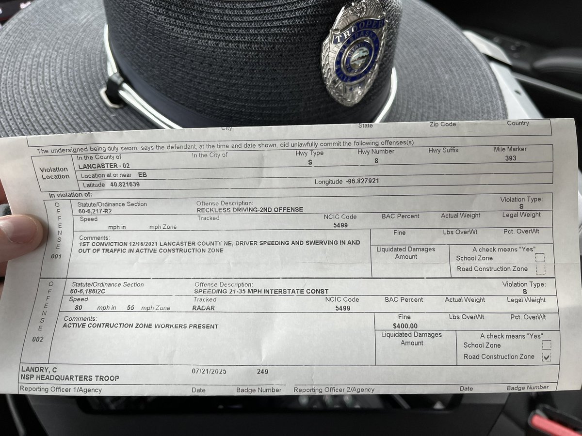NSP_TroopH's tweet image. Ok Nebraska, we need the exact opposite of whatever this driver decided was a good idea. 25MPH over the speed limit in an active construction, while zipping in and out of traffic posing an extreme risk to drivers and construction workers! 🚧